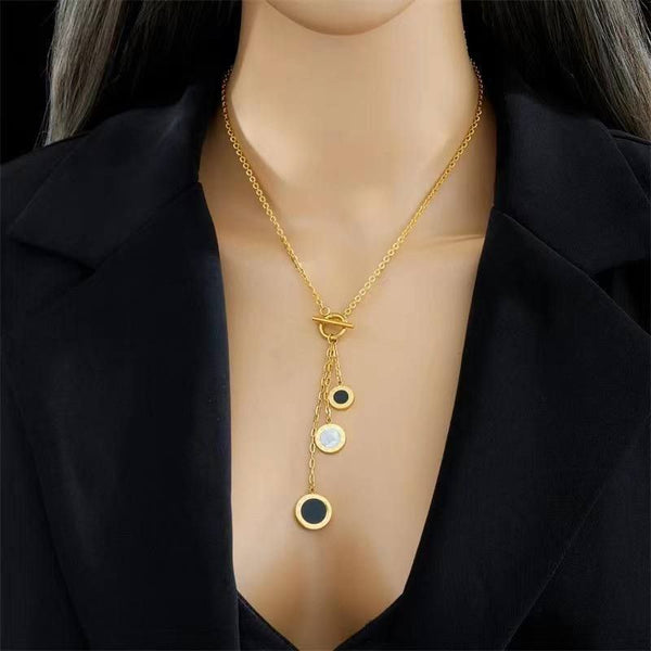 Elegant Black & White 316 Stainless Steel Pendant Necklace