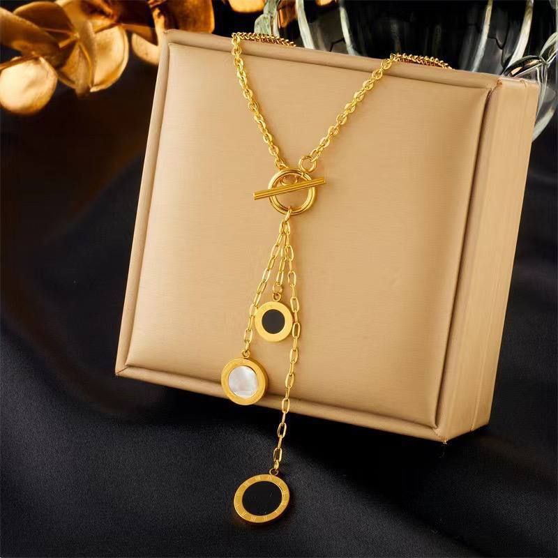 Elegant Black & White 316 Stainless Steel Pendant Necklace
