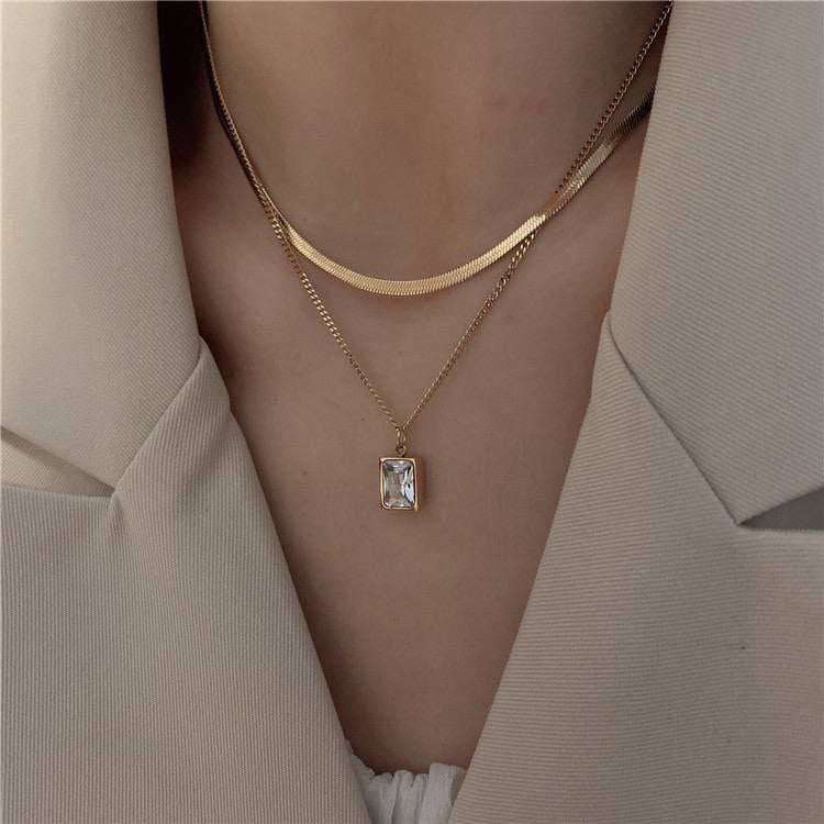 Square Crystal Pendant Necklace
