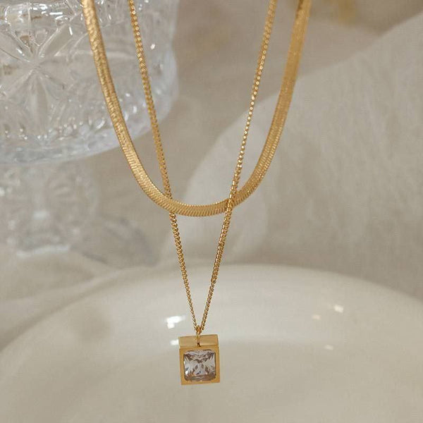 Square Crystal Pendant Necklace