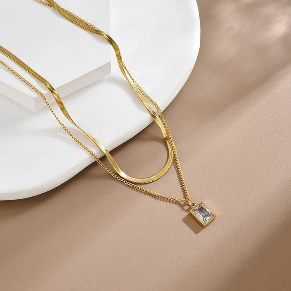 Square Crystal Pendant Necklace